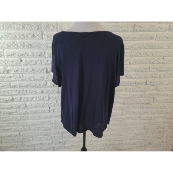 Bobeau Womens Top 2X Plus Pullover Short Sleeve Blue Rayon Semi Sheer BLU256E - Picture 5 of 8